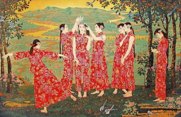 country girls Art chinois traditionnel Peinture à l'huile